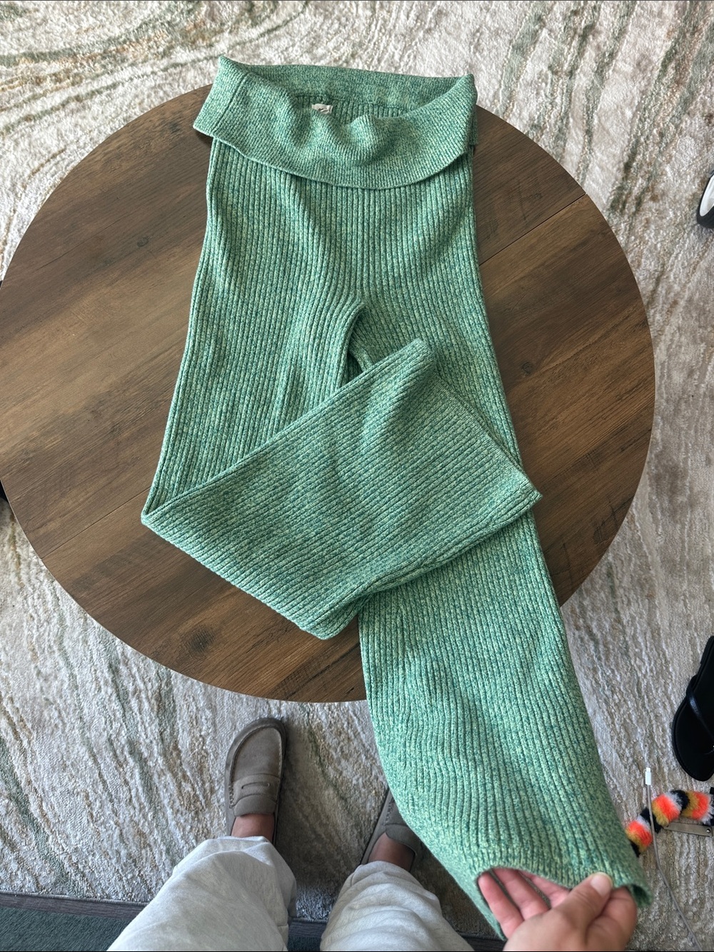 aerie Mint Green Ribbed Wide-Leg Lounge Pants